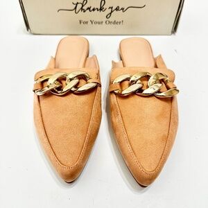 Juliet Holy Women Mules Flats 8.5 Light Brown Pointed Toe Slip On Loafers New